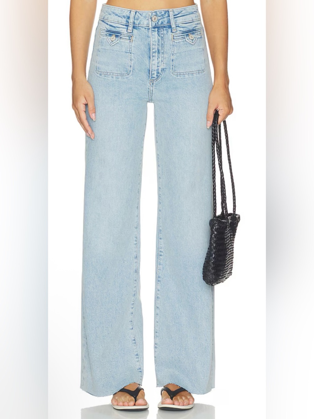 PAIGE Light Wash Anessa Wide Leg Frayed Hem Jeans - Size 28